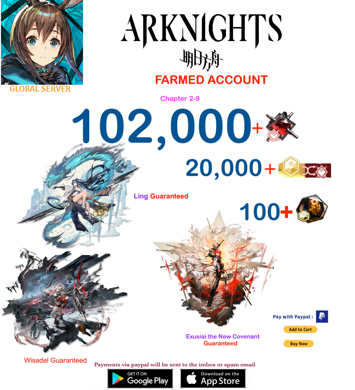 [Global Server] 102,000 +Orundum + Exusiai the New Covenant  Arknights Farmed Account v2