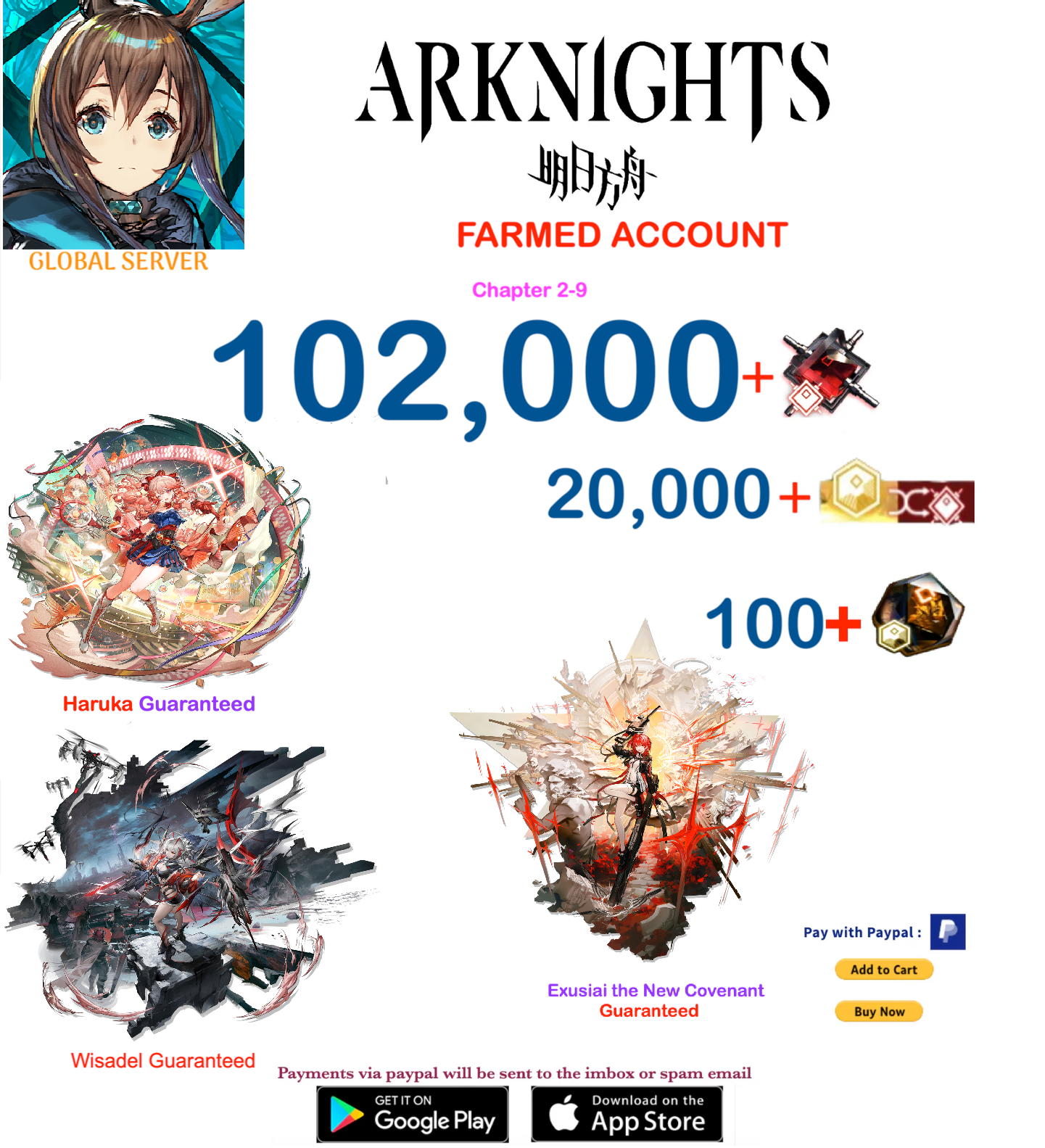 [Global Server] 102,000 Orundum  + x3 OP  Arknights Farmed Account v8
