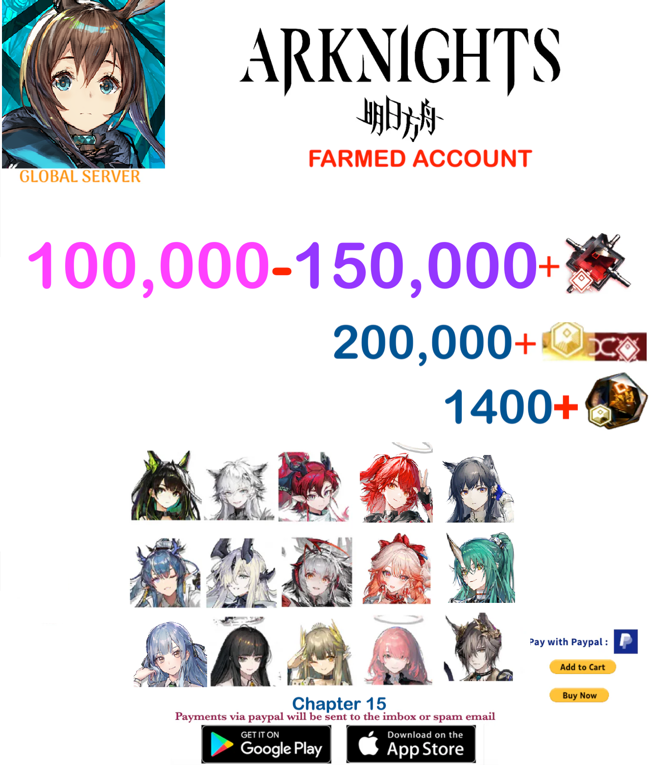 [Global Server] (100,000 - 150,000) +Orundum +  Arknights  Farmed Account