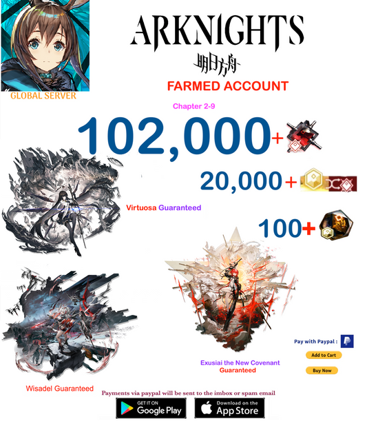 [Global Server] 102,000 Orundum  + x3 OP  Arknights Farmed Account v7