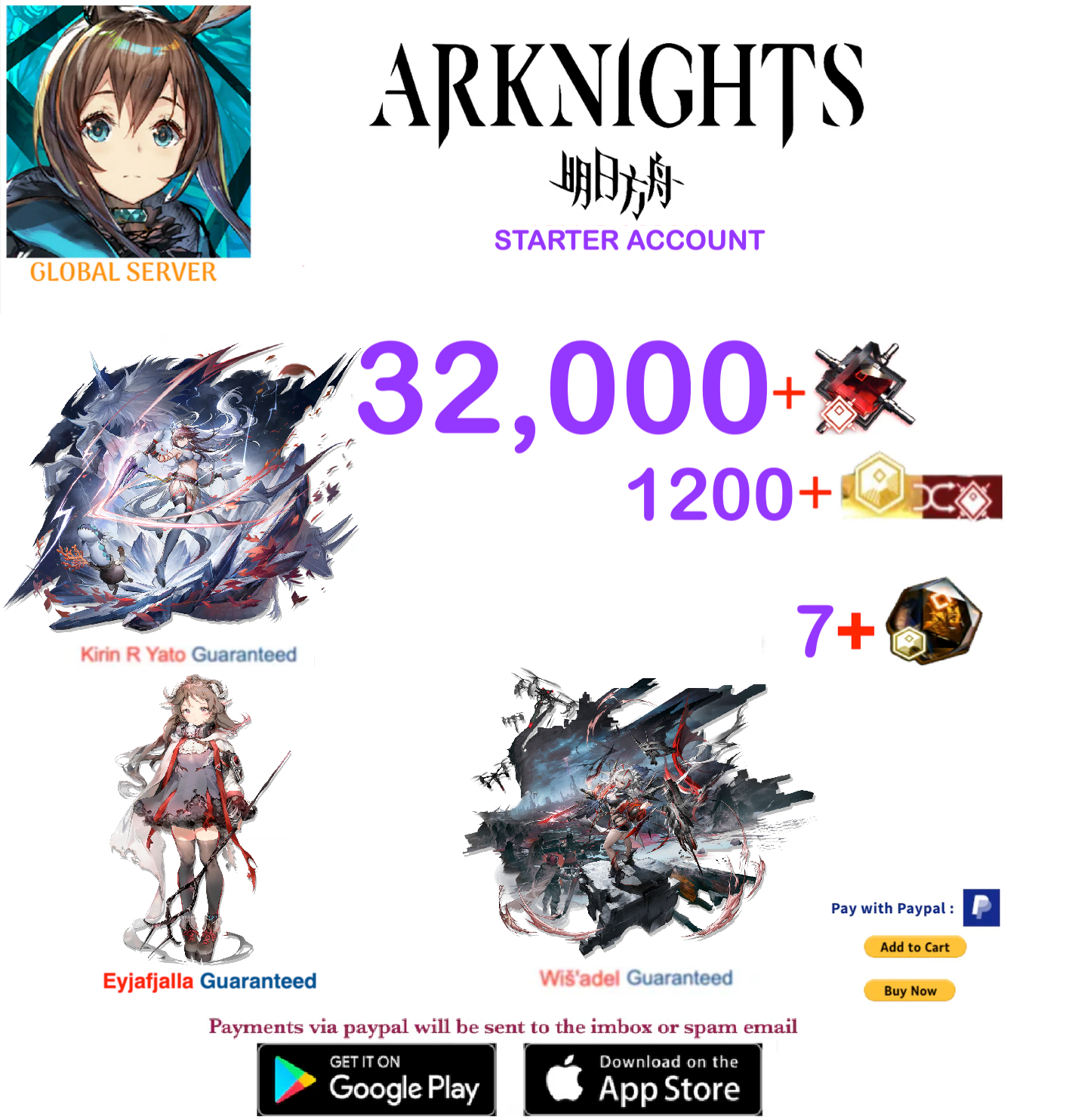 [Global Server] 32,000 +Orundum + Kirin R Yato+Wisadel+Eyjafjalla  Arknights Starter Account