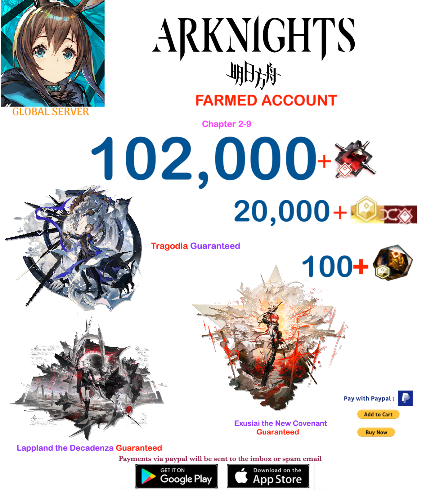 [Global Server] 102,000 +Orundum + Tragodia x 3  Arknights Farmed Account