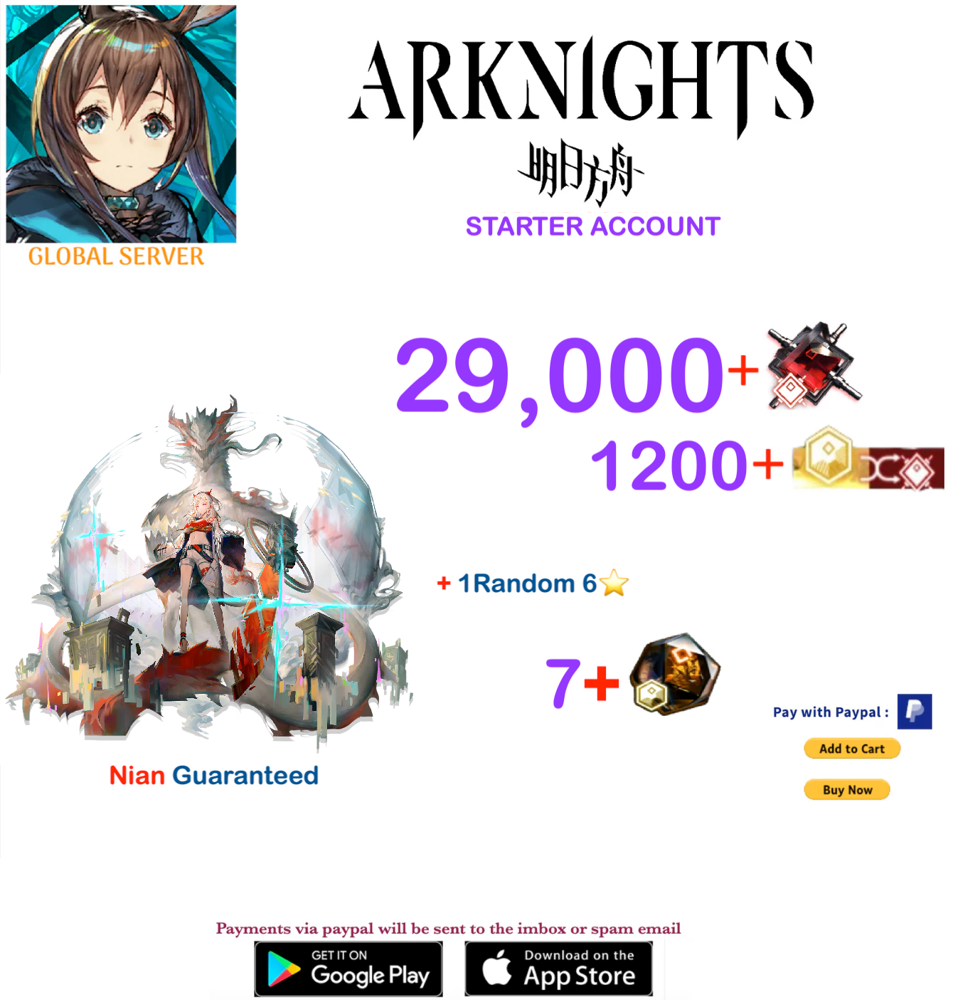 [Global Server] 29,000 +Orundum + Nian + 1 Random 6*  Arknights Starter Account