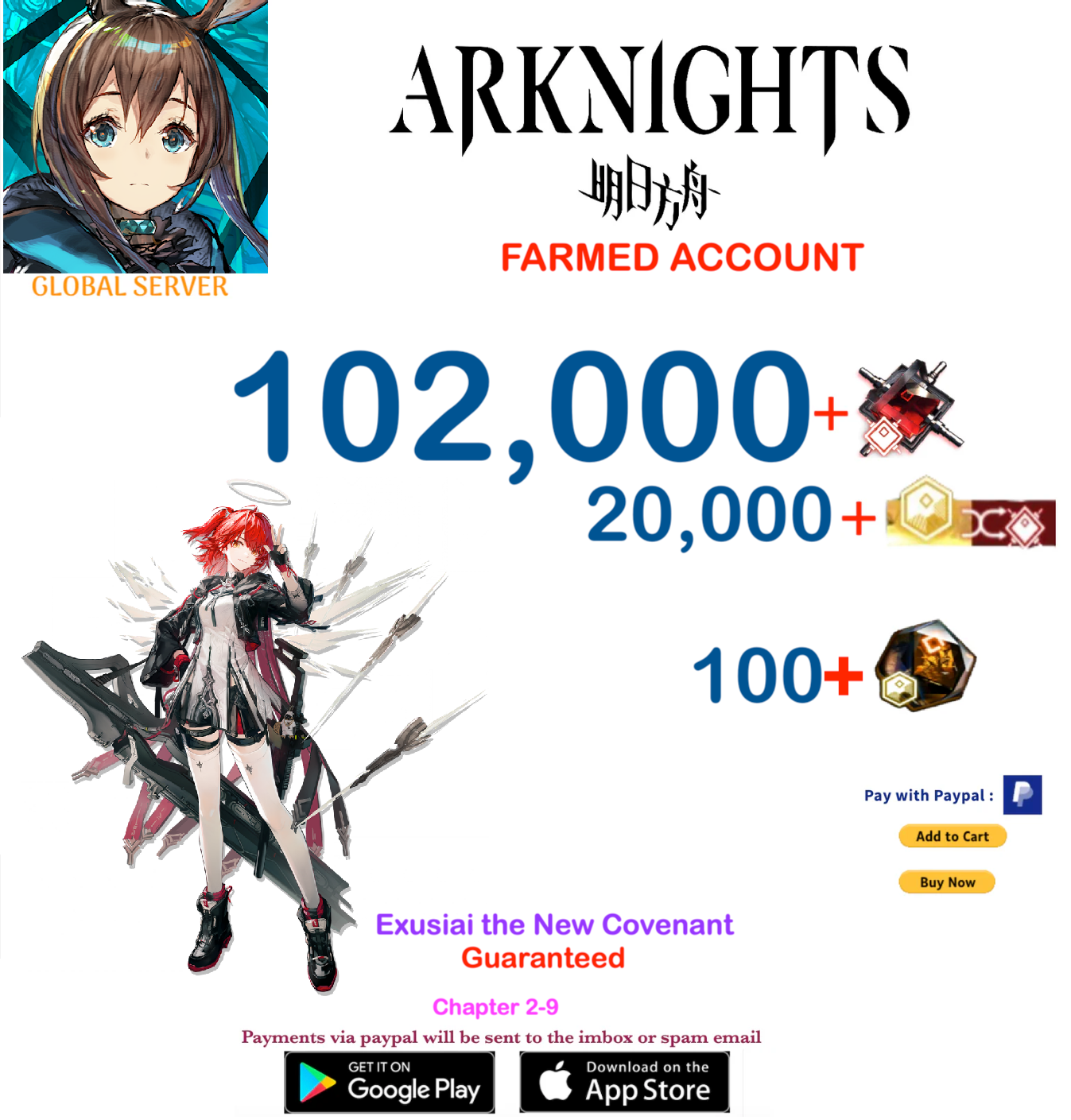 [Global Server] 102,000 +Orundum + Exusiai the New Covenant  Arknights Farmed Account