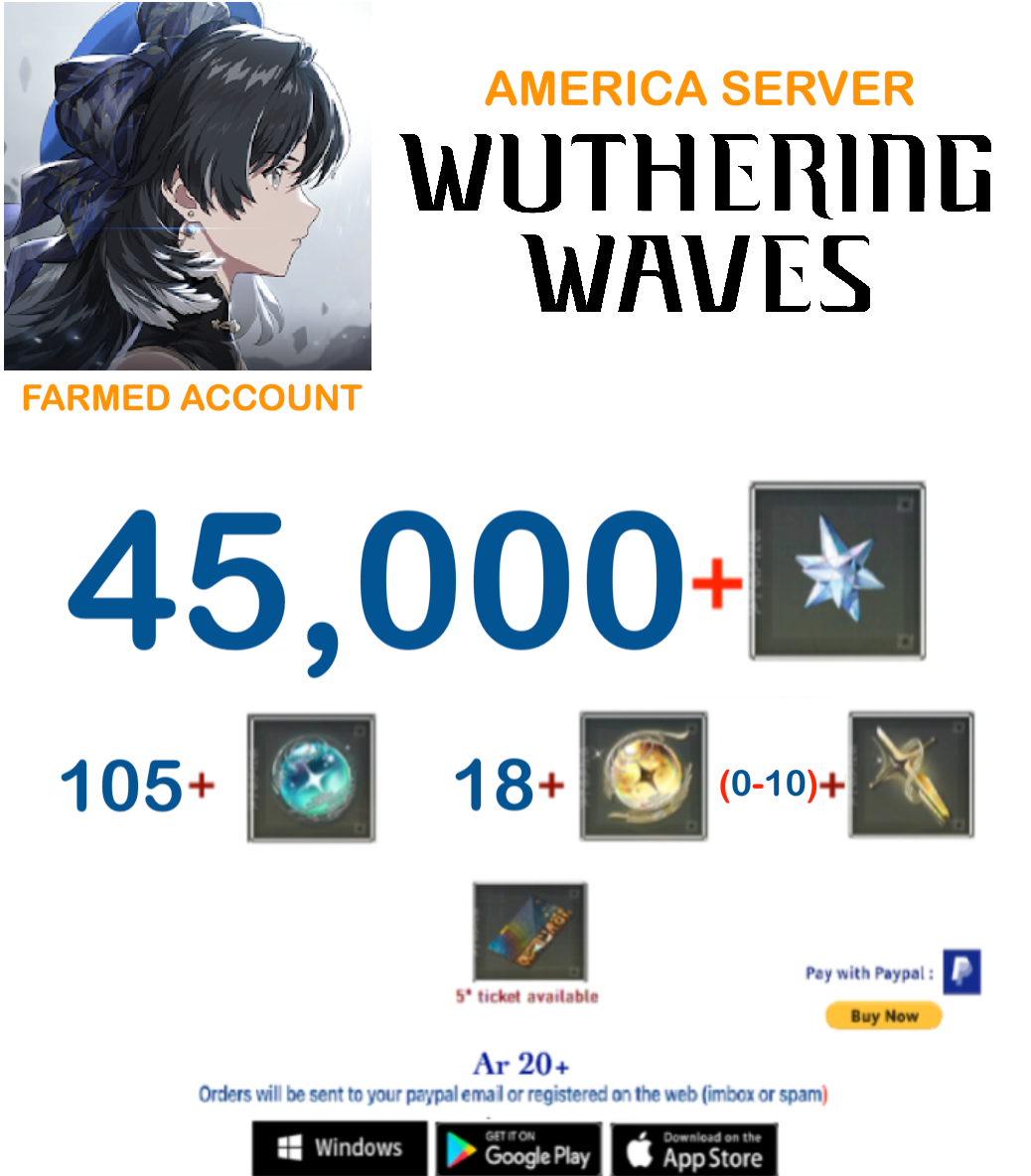 (America Server) 45,000 Wuthering Waves Farmed Account